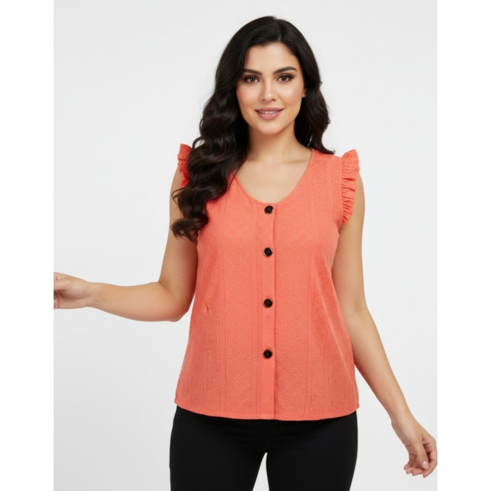 NY Collection Pink Eyelet Knit Top XL Ruffle Shoulder Faux Button Front Chic